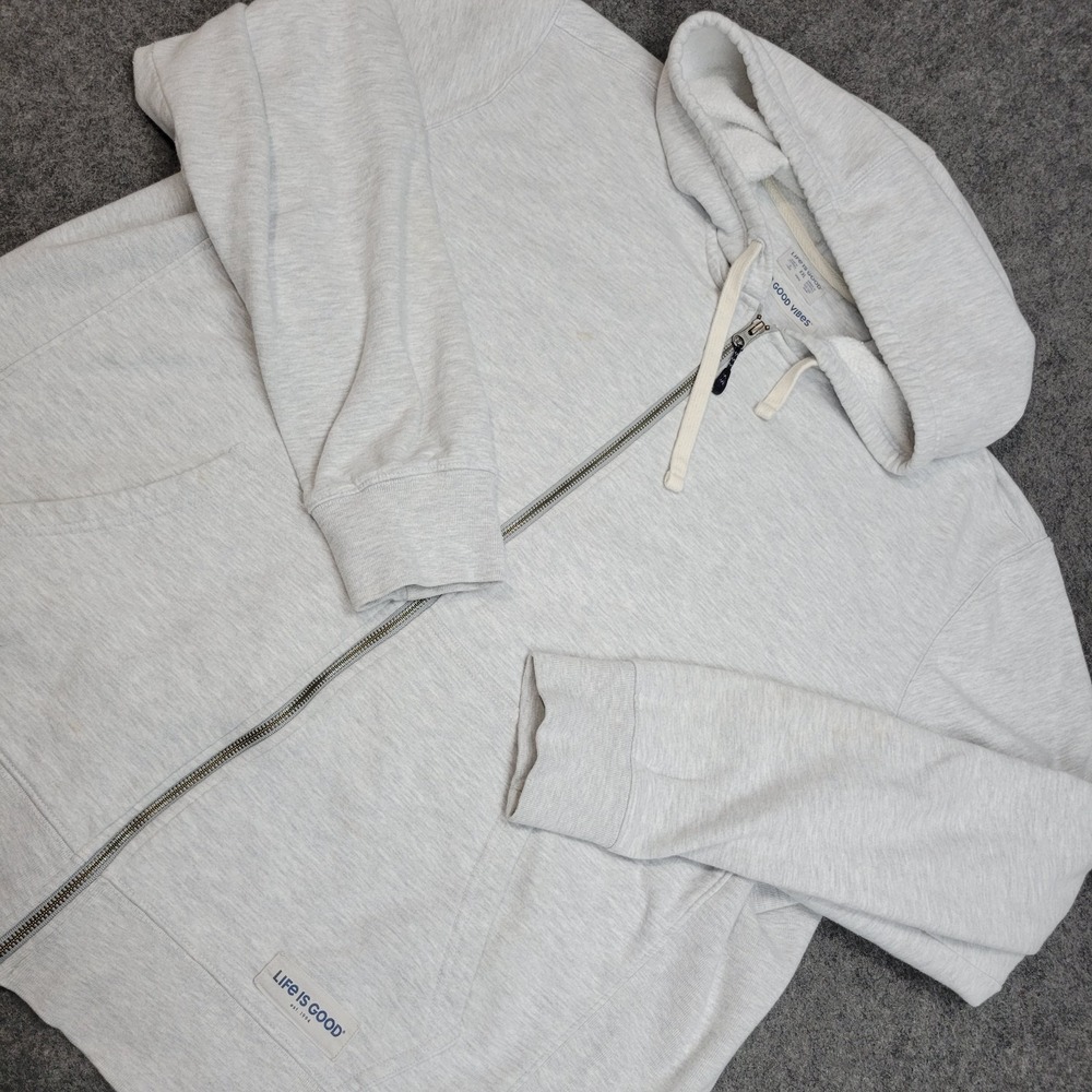 Life Is Good Hoodie Mens 2XL Light Gray Heather Spread Good Vibes Loose Full Zip